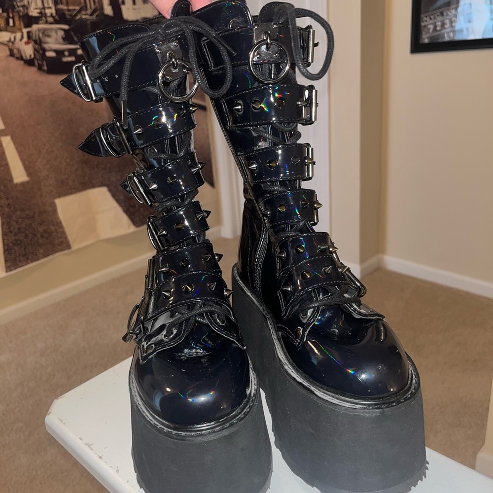 DEMONIA 225 Holographic platform boots, only worn once. Size 7.5, fit like 7.